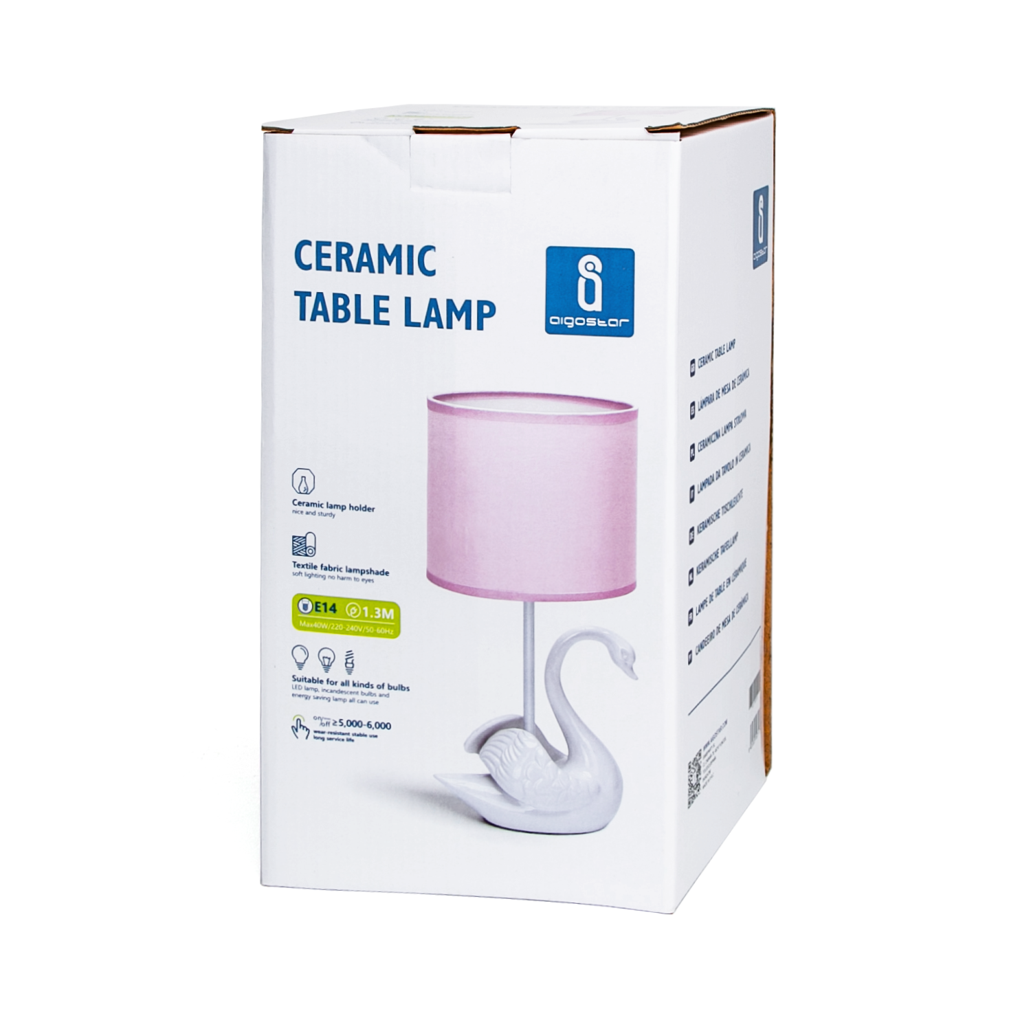 lámpara de mesa de cerámica Blanco y rosa