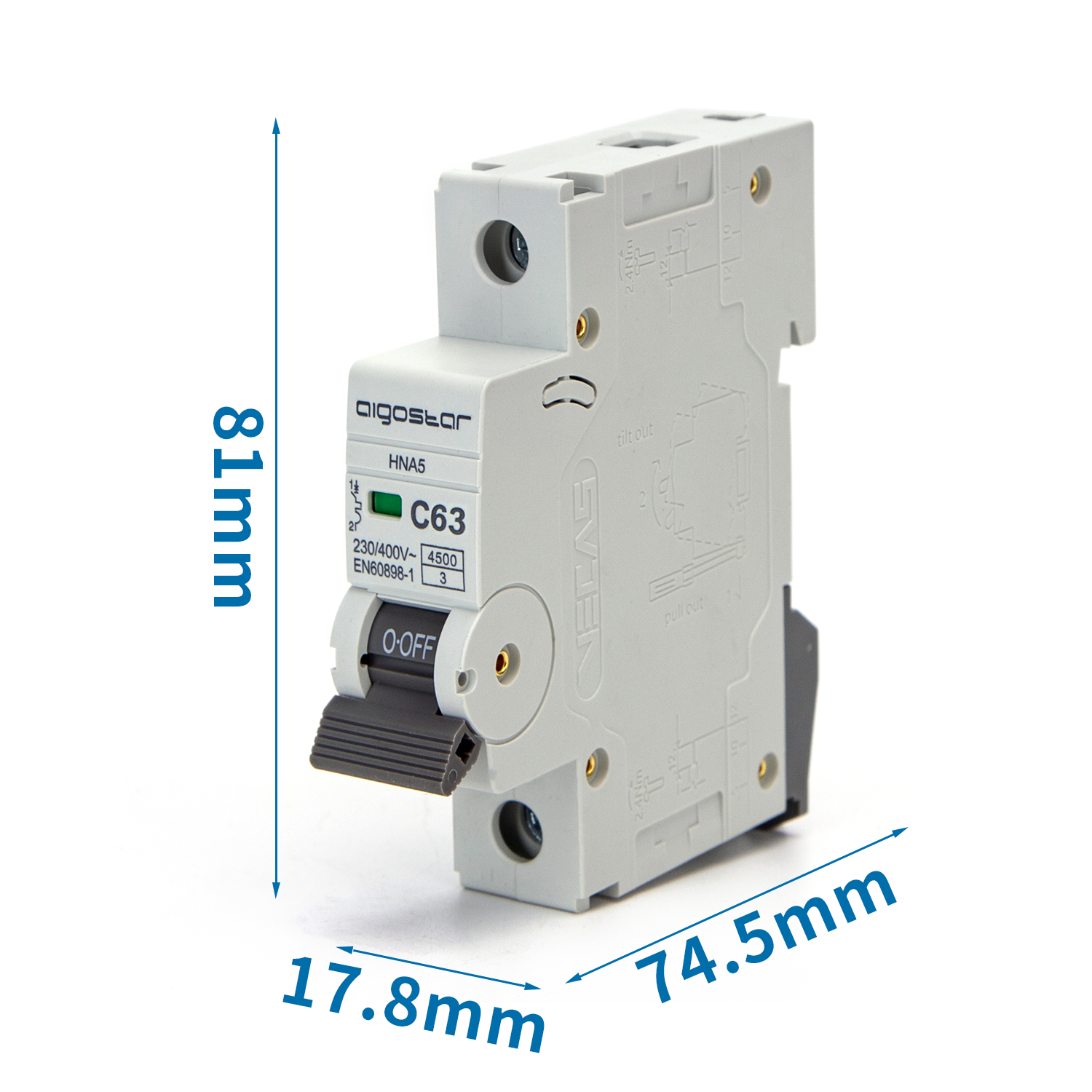 disyuntor automático en miniatura 1P, 63 A, CURVA C, gris