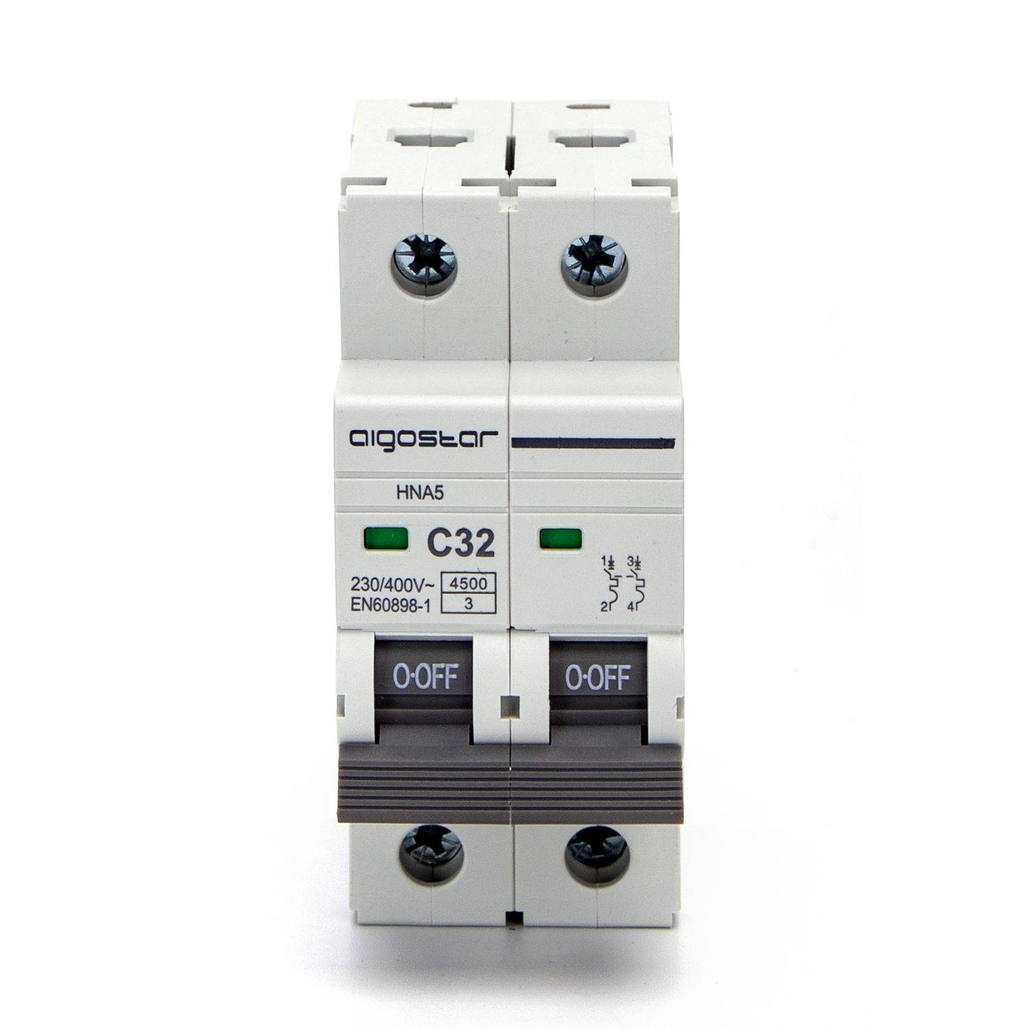 disyuntor automático en miniatura 2P, 32 A, CURVA C, gris