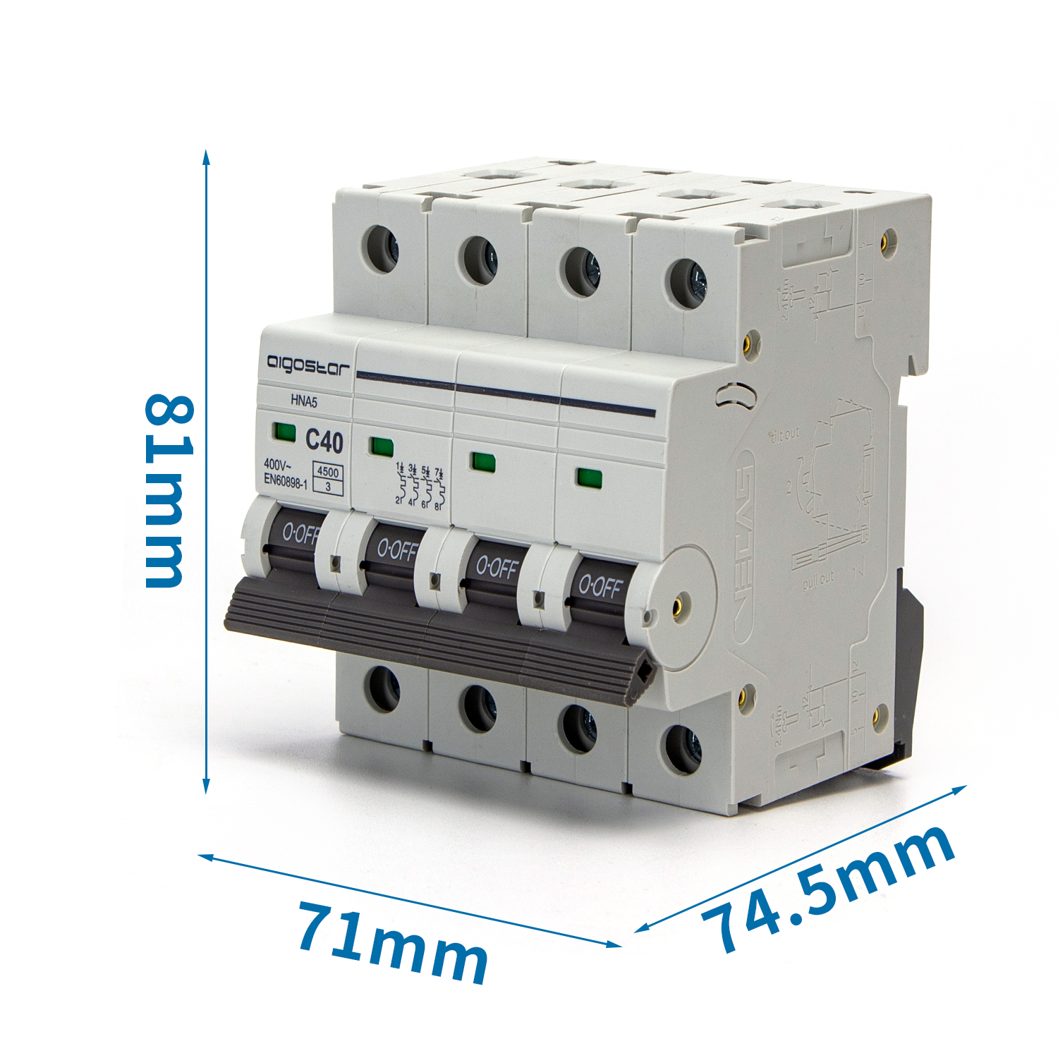 disyuntor automático en miniatura 4P, 40 A, CURVA C, gris
