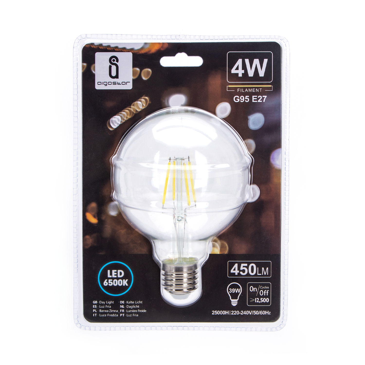 bombilla de filamento LED G95  Luz Fría  4w  E27