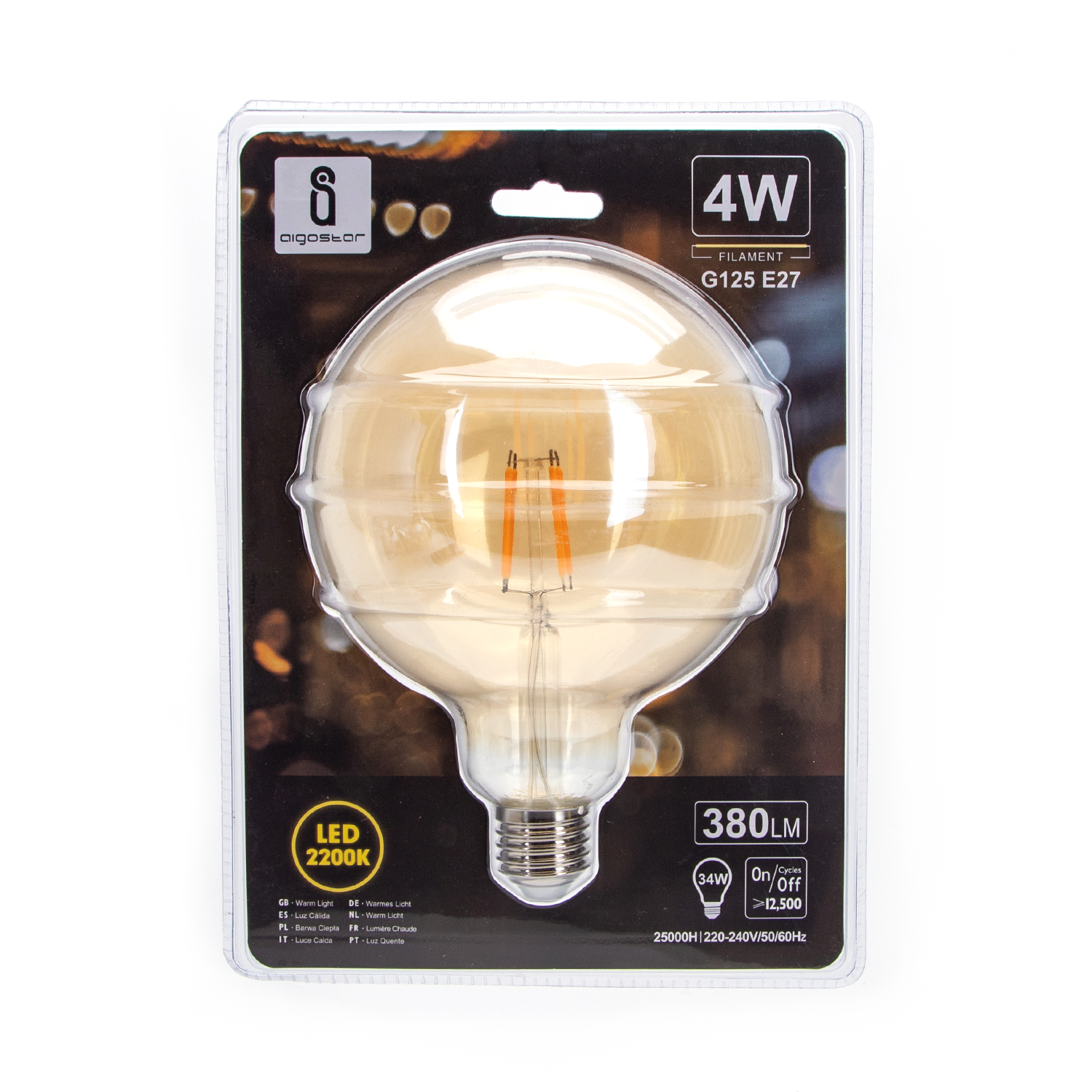 bombilla de filamento LED G125  Luz Cálida  4w  E27