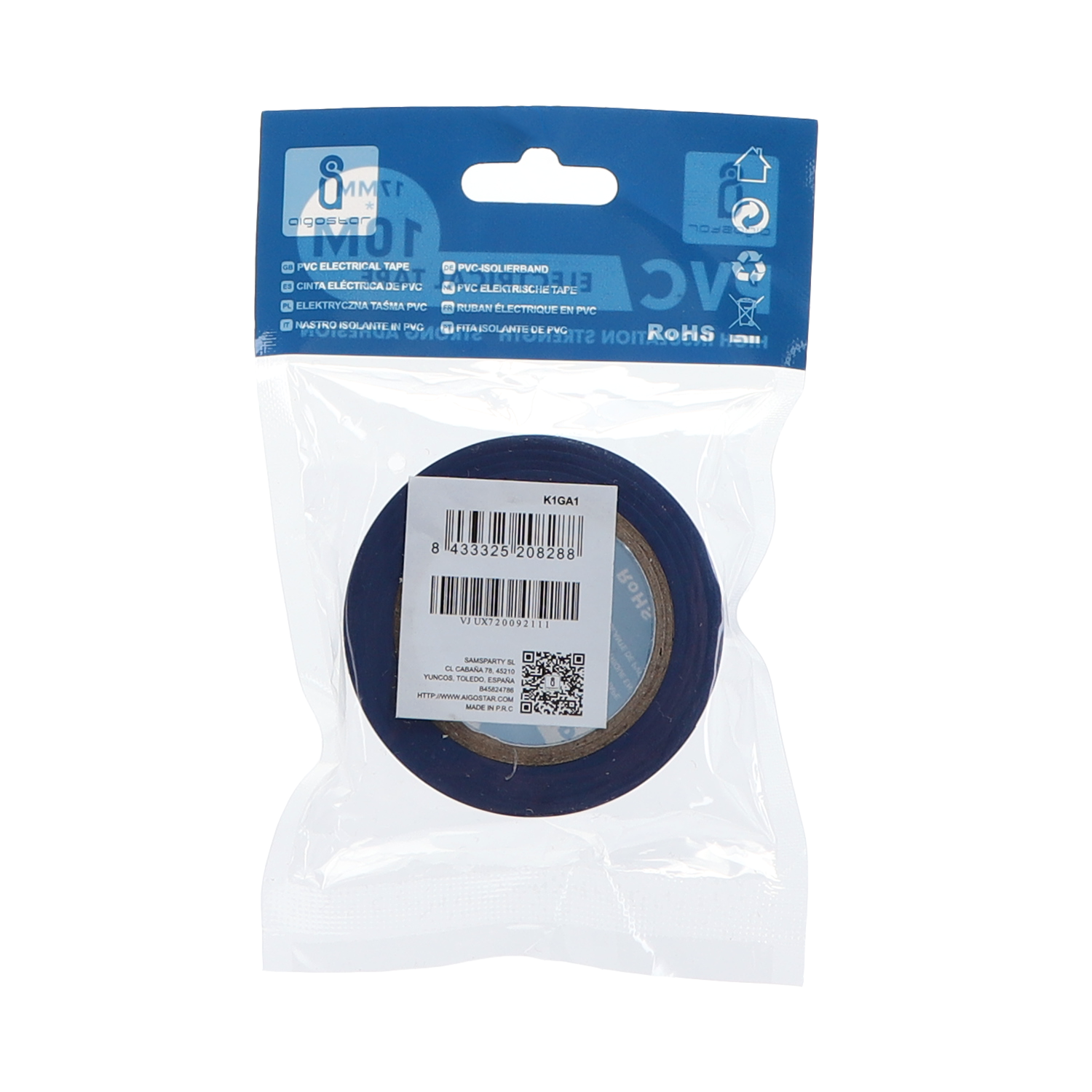 cinta aislante de PVC, 0,13 x 17 x 10 m, azul