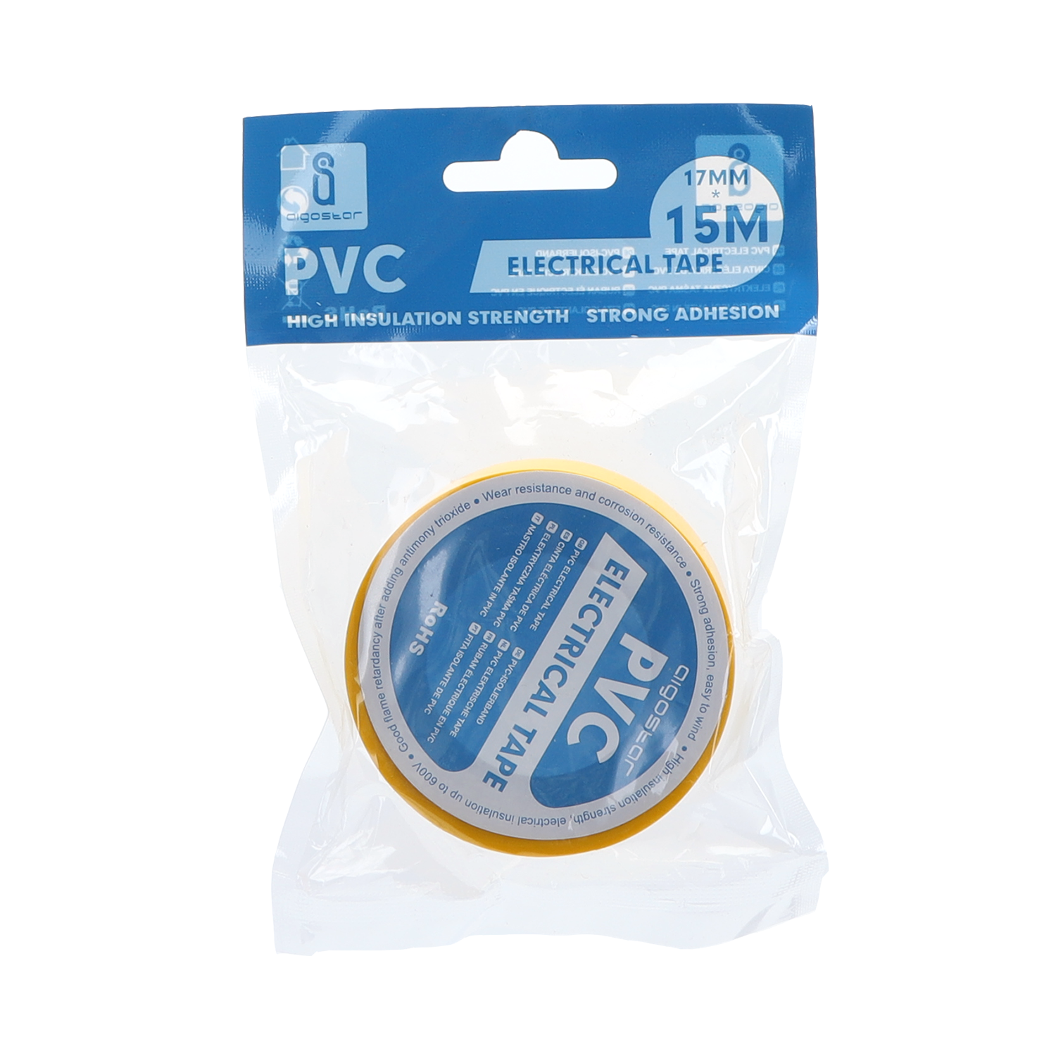 cinta aislante de PVC, 0,13 x 17 x 15 m, amarillo