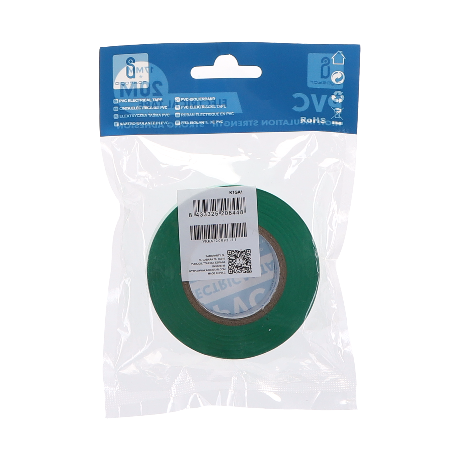 cinta aislante de PVC, 0,13 x 17 x 20 m, negro L0.13*W17*H20m