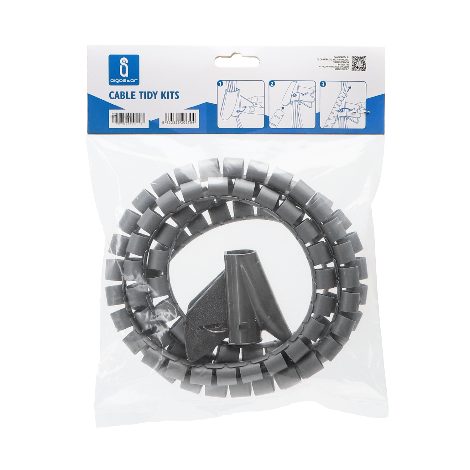 kit de organización de cables 16 mm x 1,5 m, gris