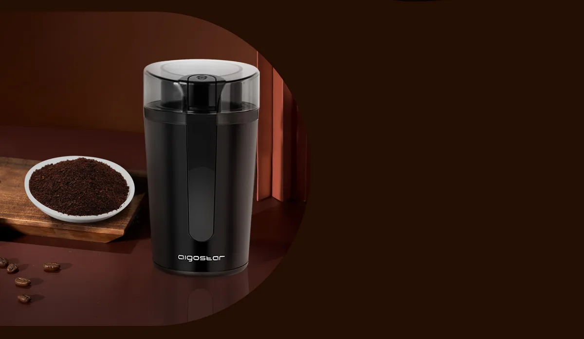 Aigostar Coco- Electric Coffee Grinder with Stainless Steel Blades | Grinds Coffee Beans Spices Nuts and Grains | One-Touch 60g Black