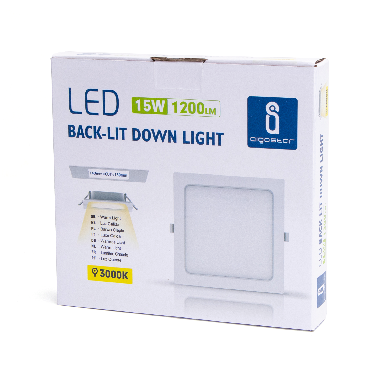 downlight E6 LED empotrable cuadrado 15W Luz cálida