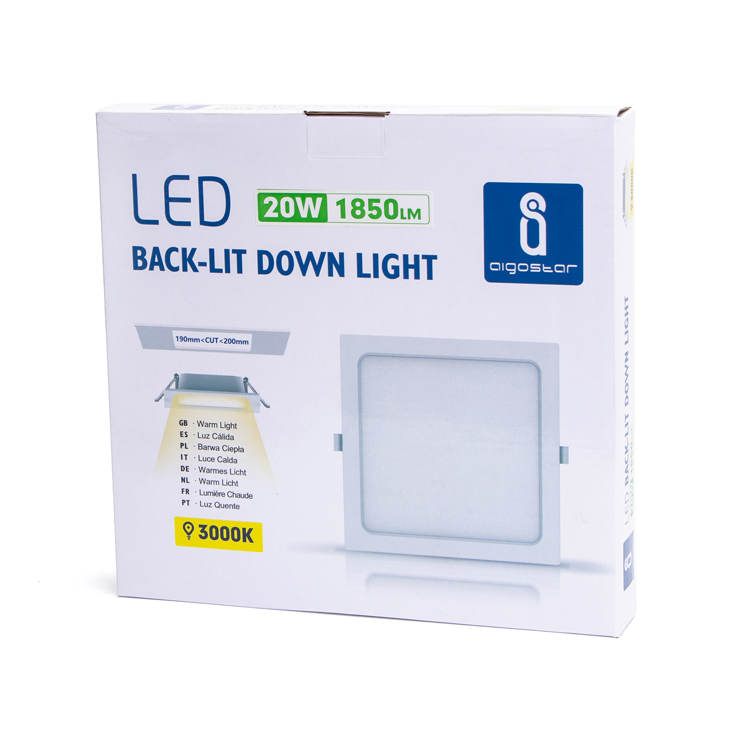 downlight E6 LED empotrable cuadrado 20W Luz cálida