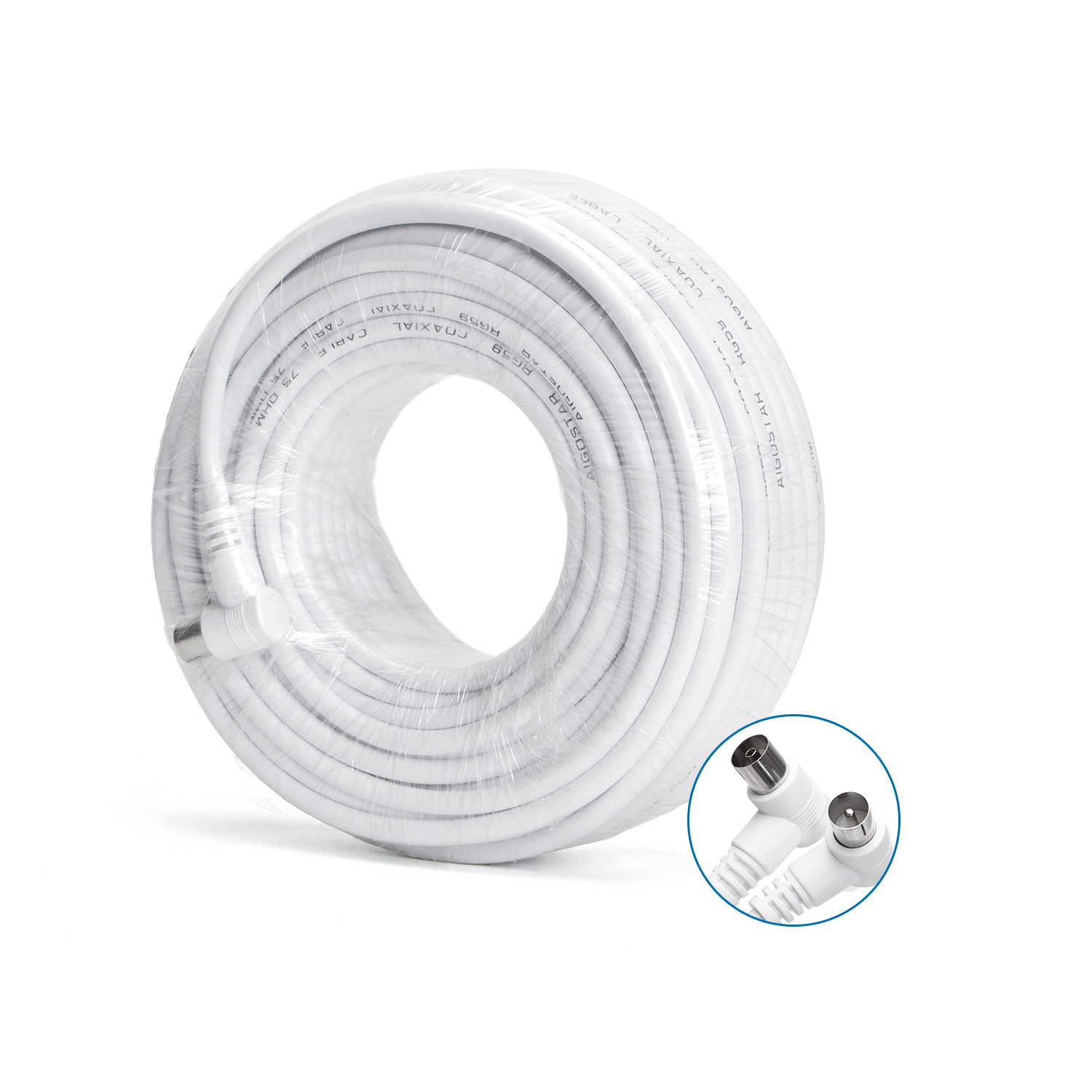 cable de TV, 25 m, ángulo recto, blanco