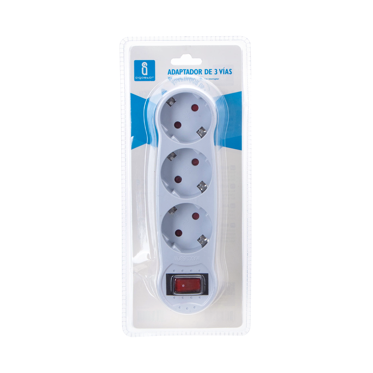 adaptador alemán de 3 vías con interruptor, 16 A, blanco