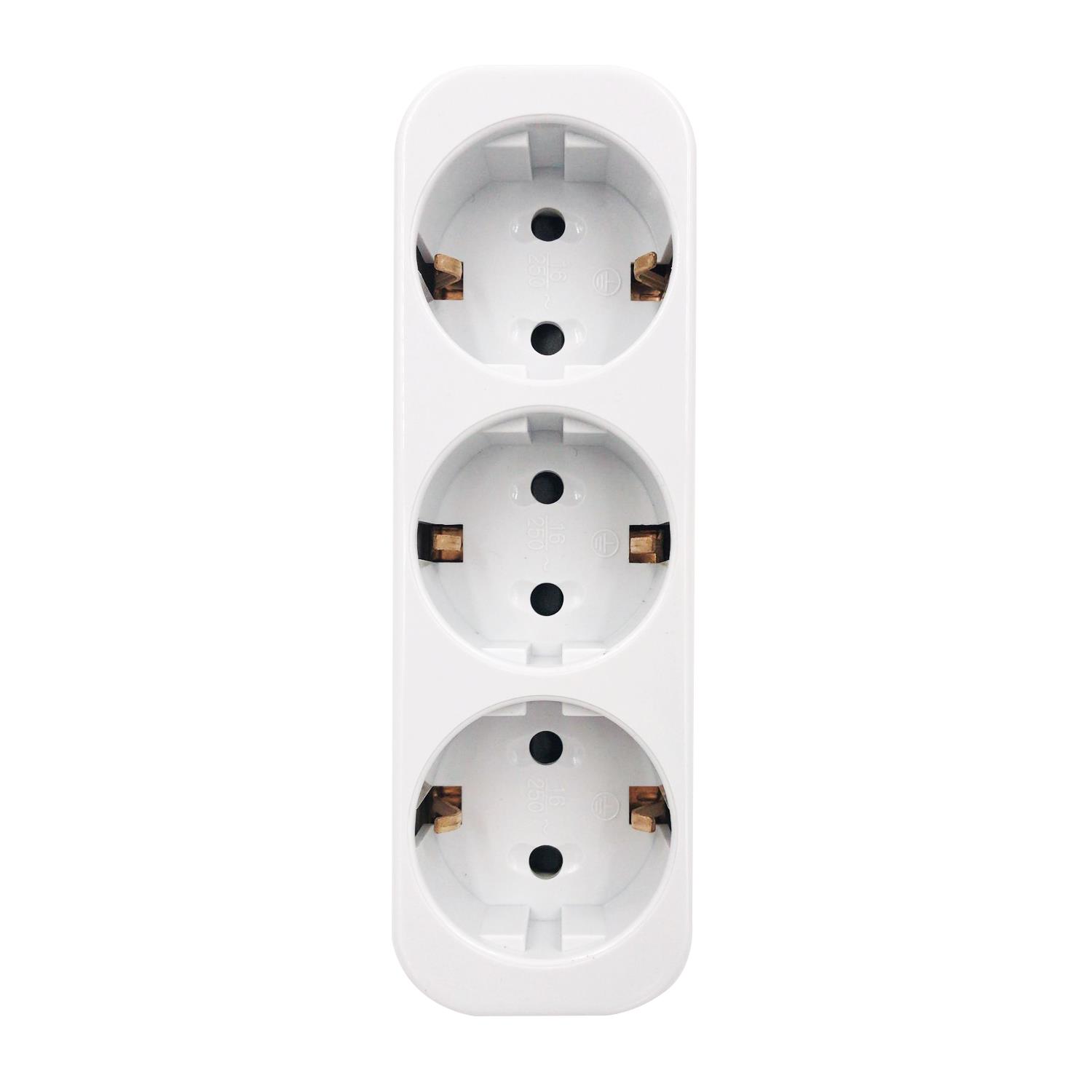 adaptador alemán de 3 vías, 16 A, blanco