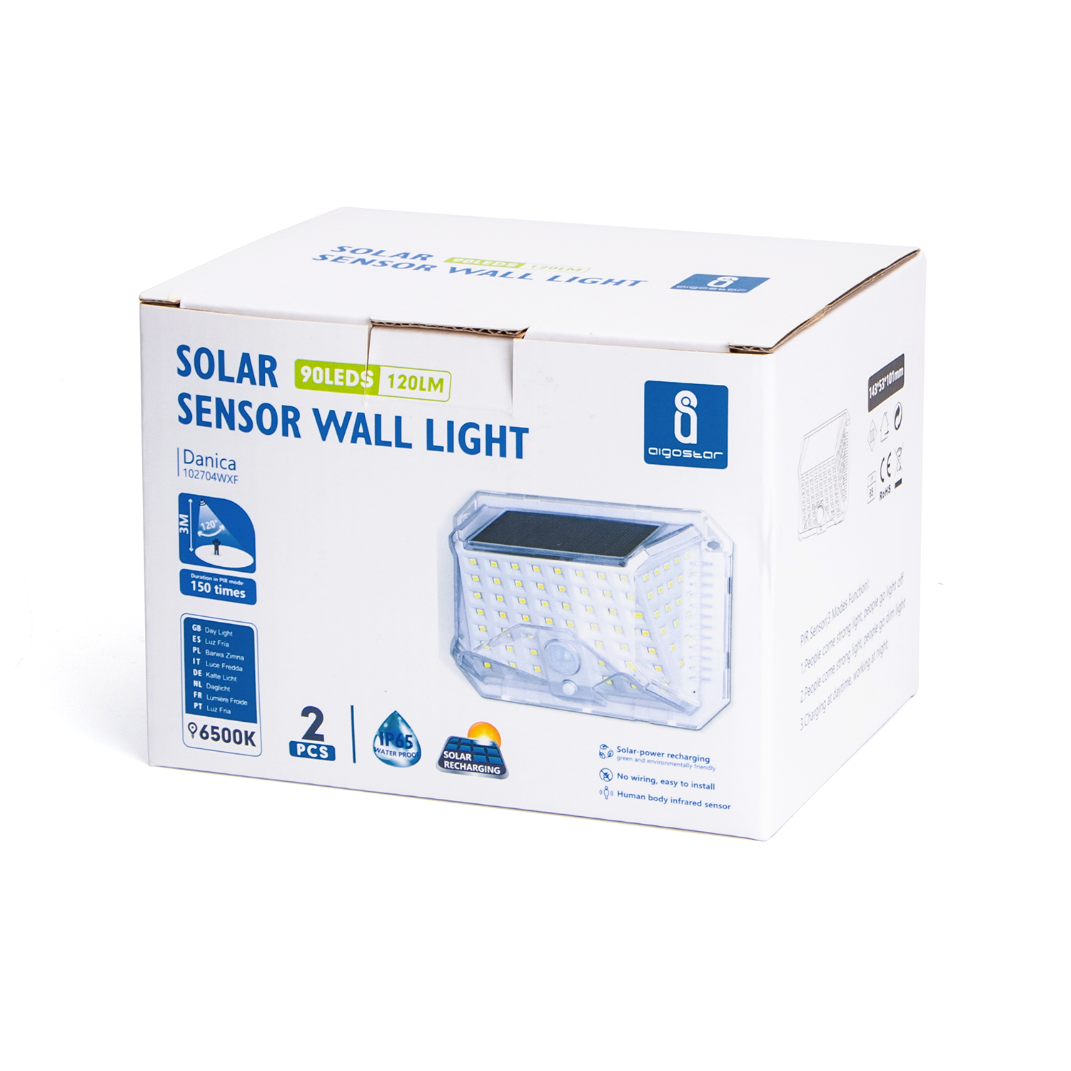 luz de pared con sensor solar (2 piezas)