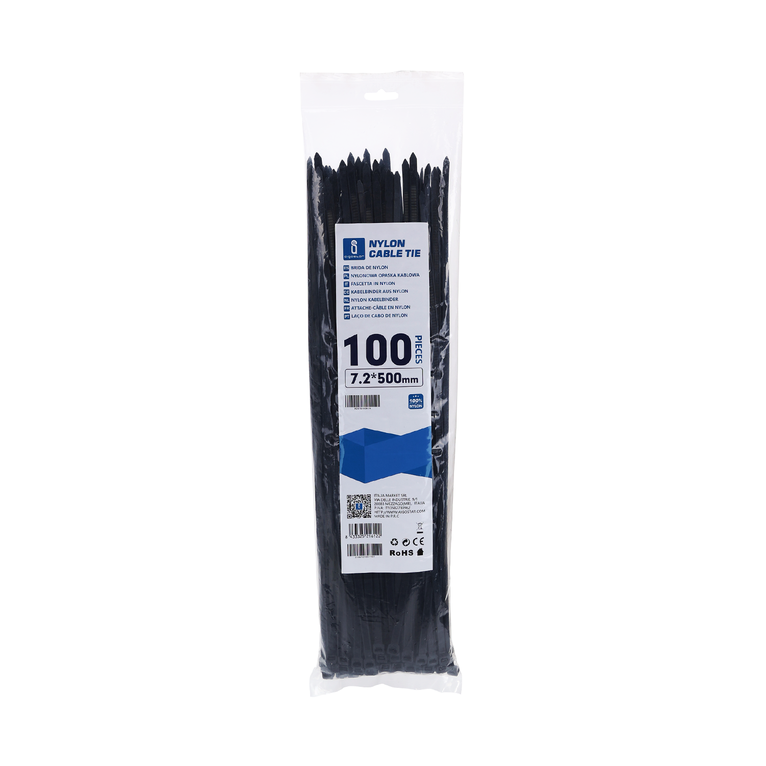Aigostar Bridas para Cables - 500mm x 7.2mm Bridas de Nailon,100